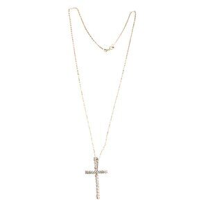 Vintage Sterling Silver Necklace Cross Pendant CZ Stones Spring Ring Estate 18"